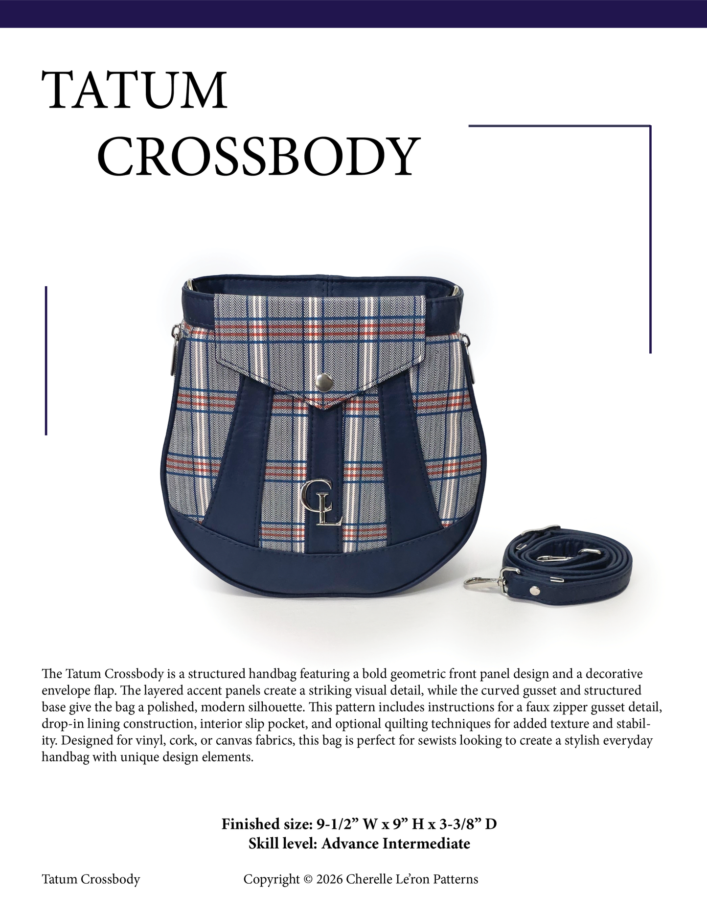 Tatum Crossbody PDF Sewing Pattern (SVG Files, Instructions & Video Tutorial Included)
